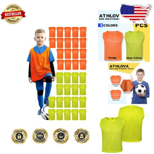 36-Pack Kids Soccer Pinnies in Neon Yellow & Orange - Quick-Dry Practice Vests
