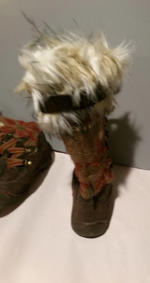 Botas femininas Muk Luks meia panturrilha difusa tamanho 6 malha MukLuks Gwen Thinsulate - Imagem 3 de 4