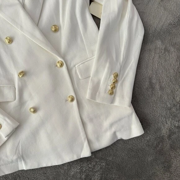 NWT Cynthia Rowley Double Breasted Knit Blazer MEDIUM White Gold Buttons - Image 2 of 4