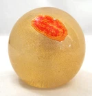 Vintage Murano Gold Flecks Specks  Art Glass Dome Paperweight Red Sticker Italy