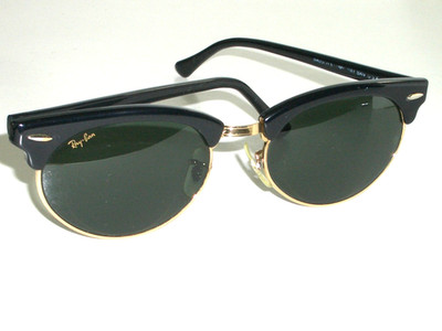 VINTAGE B&L RAY-BAN W1263 G15 UV BLACK /GOLD COMBO OVAL CLUBMASTER SUNGLASSES
