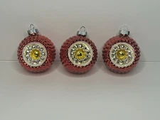 3 - Christopher Radko Shiny Brite Indent Ripple Bumpy Ornament Red Glitter VGUC