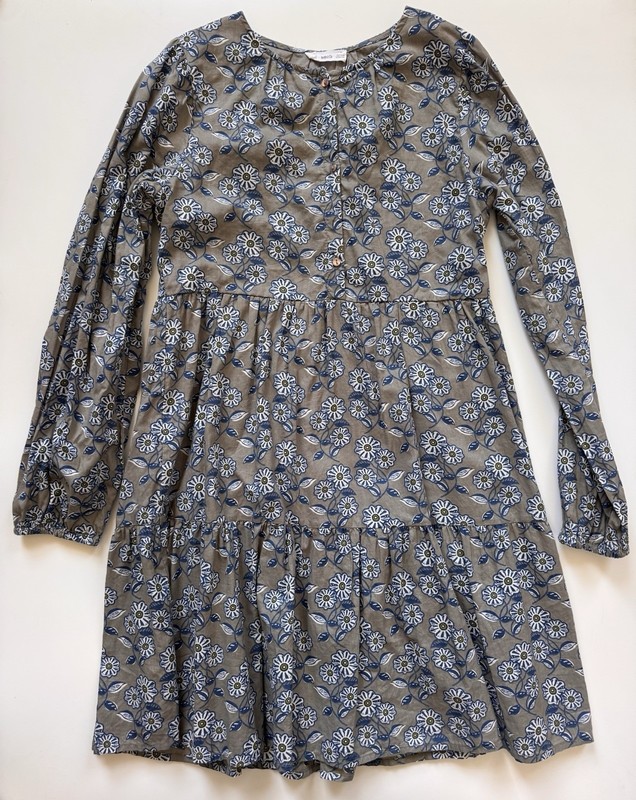 Mango Girls Dress Blue And Grey Floral, Size 11-12, 152CM Long Sleeve, Lined MNG