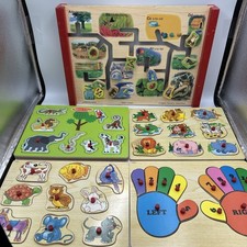 10 Melissa and Doug Wooden Puzzles: Large  Small some VTG Puzzles -   Complet