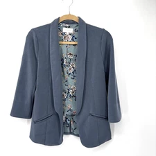 Skies Are Open Front Blazer Women Small Blue Floral Lined Lightweight