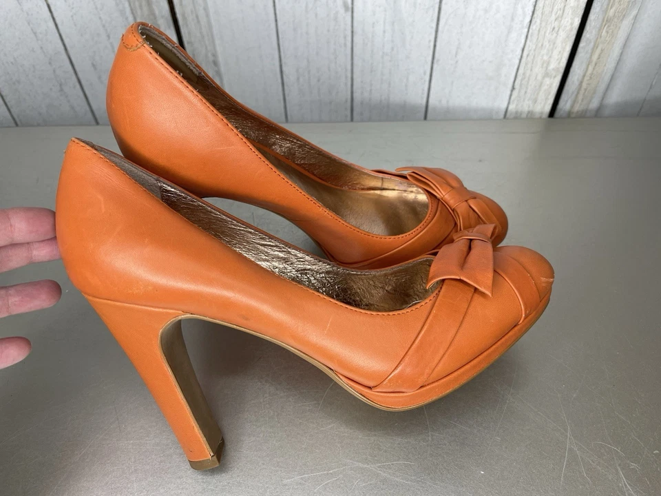Miss Albright Anthropologie Bow Pump Heels Orange Size 8.5 - Image 3 of 4