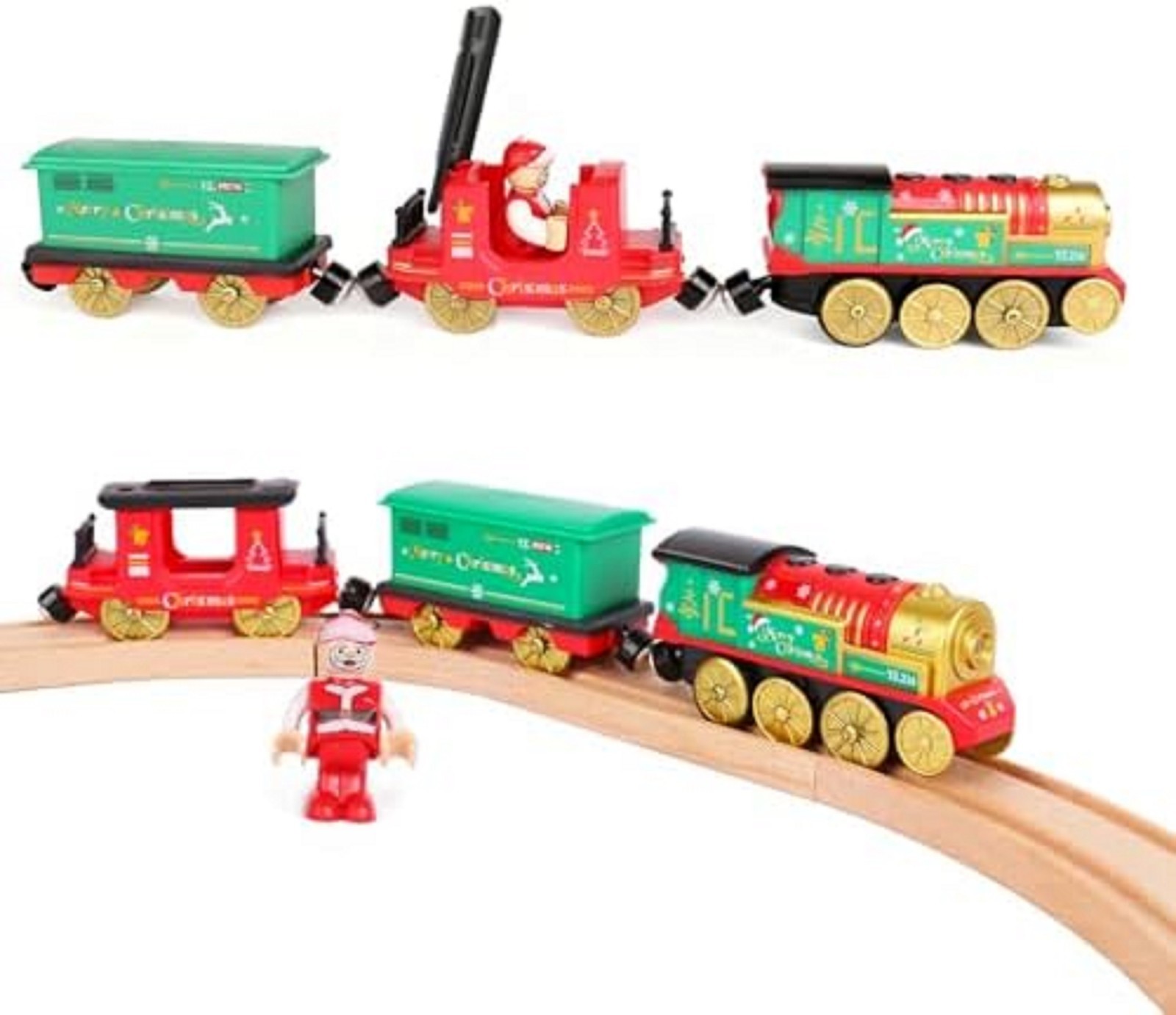 Toy Train Set for Wooden Tracks, Battery Operated Train for 