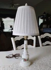 Vintage Hand Painted Milk Glass Table Lamp 21" Floral Boudoir Nightstand White