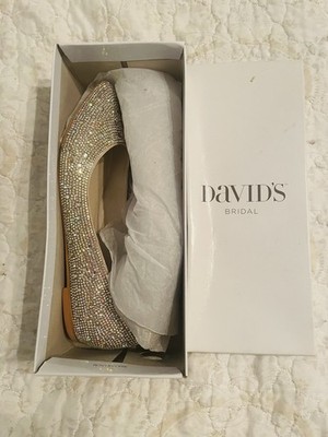 DAVID'S BRIDAL Avie Crystal Iridescent Ballet Flat Women Size 9 Nude Multicolor