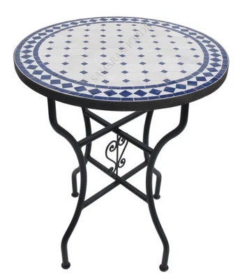 Marokkanischer, Mediterraner, Orientalischer Mosaiktisch Rund Ø 60 cm Blau-Natur - Bild 1 von 3