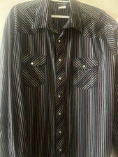 VTG Wrangler Men's Western Pearl Snaps Striped Tall Size 2XT Black 75951PP