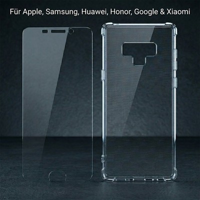 Case Transparent Silikonhülle TPU Rahmenschutz Robust Cover + Glas Schutzfolie