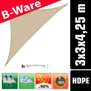 B Ware UV Sonnensegel 3x3x4 2 HDPE Dreieck Rechtwinklig Sonnenschutz Beige