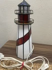Vtg Tiffany Style Stained Glass Lighted 10” Lighthouse Light Lamp Nautical