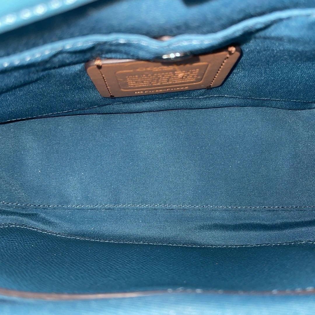 COACH 2way Shoulder Bag Floral Pattern Rose Handbag Leather Blue   Authentic thumbnail 11