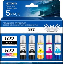 522 Ink Refill Bottles (5-Pack) Compatible 2black blue magenta Yellow 