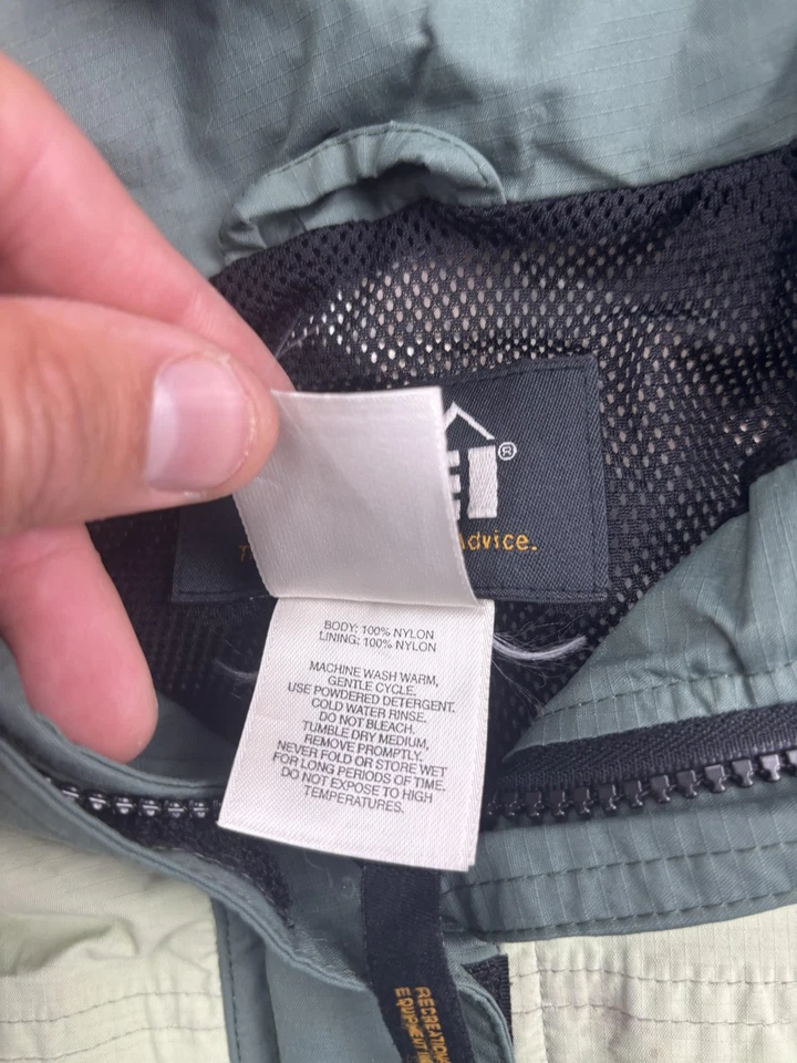 REI Jacket Womens Small Green Gray Hooded Full Zip Nylon Colorblock Hiking Rain - Image 3 of 4