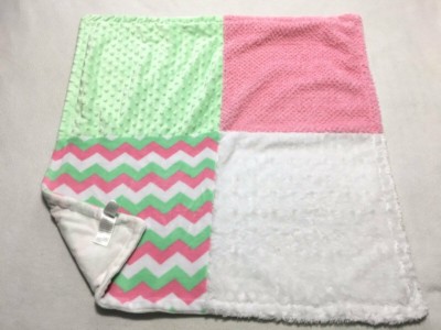 AD Sutton & Sons Pink White Green Patchwork Dot Chevron Baby Blanket 2014