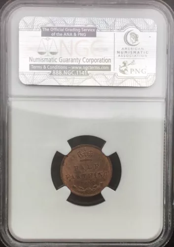 Great Britain 1852 Victoria 1/2 Farthing   NGC MS62 Red Brown Light Tone Pretty