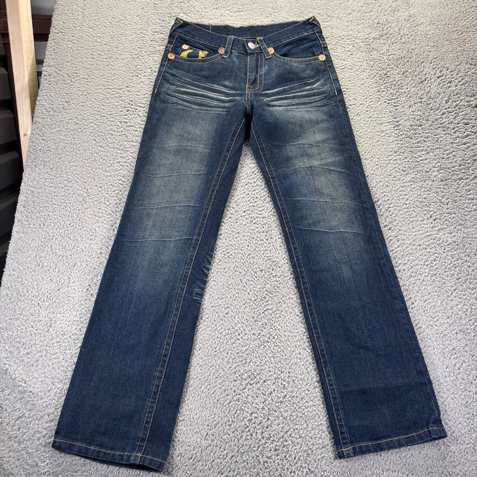 Jeans masculino True Religion 32x34 azul lavagem escura algodão Logan Super T bootcut - Imagem 2 de 4