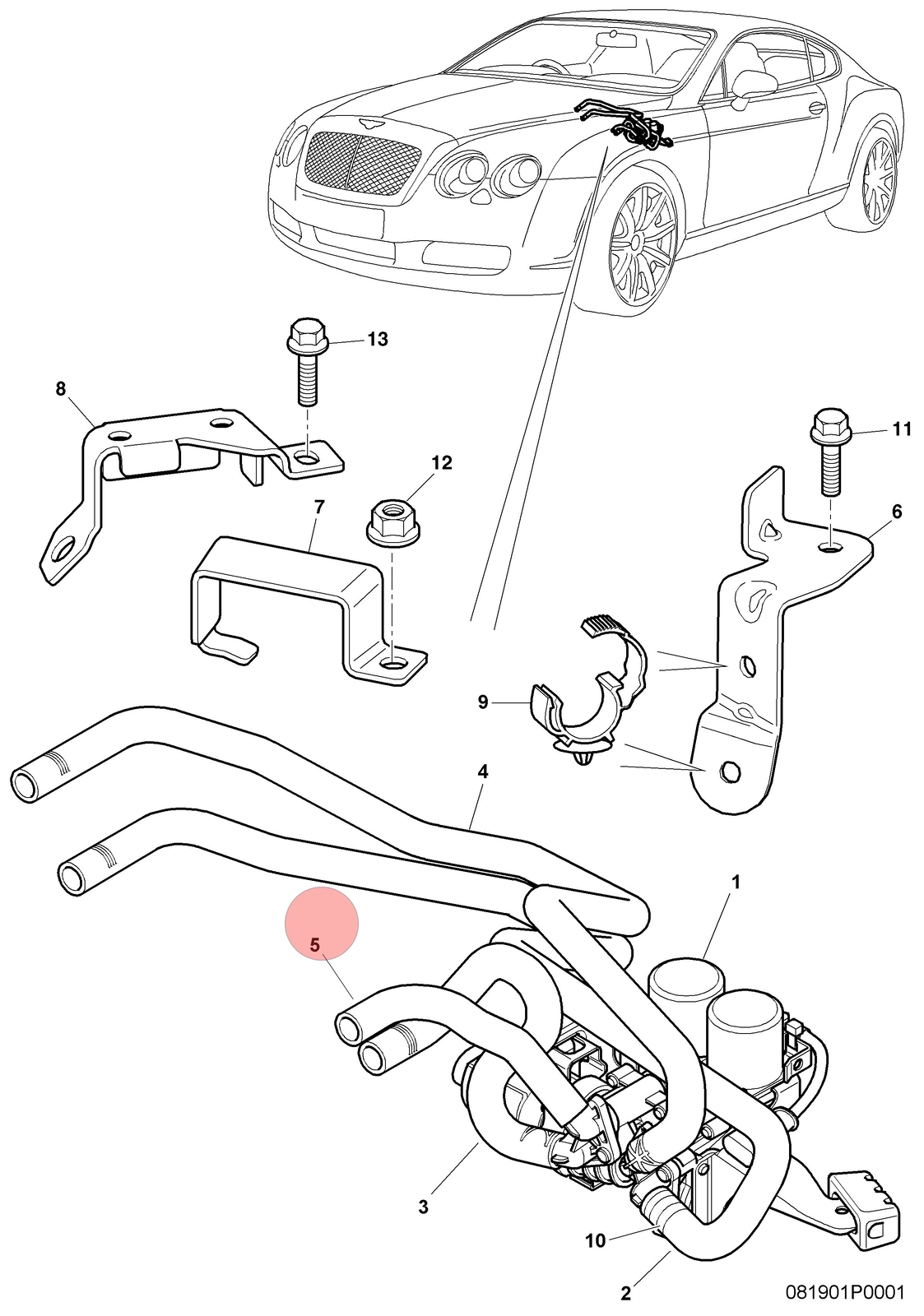 04-19 BENTLEY CONTINENTAL FLYING SPUR GT FRONT COOLANT HOSE LINE PIPE OEM