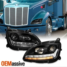 For 11-19 Peterbilt 579 589 Class 8 Projector Headlights w/DRL Sequential Pair