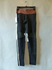 KEHLU BRASIL LIGHTWEIGHT WOMENS BLACK LEGGINGS W/ BRONZE BAND  WHITE TRIM SZ M