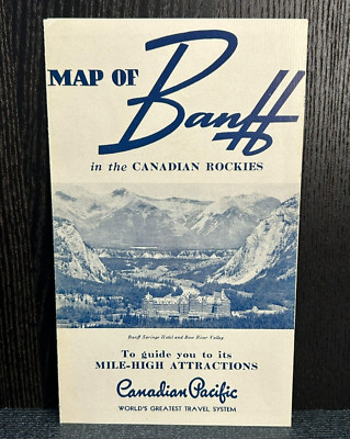 1950s MAP OF BANFF IN CANADIAN ROCKIES Vintage Brochure CANADIAN PACIFIC