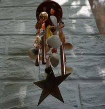 Wind Chime with Copper Tubes, Shells and Beads, Handmade