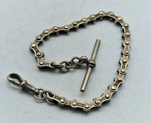 Rare Antique Unusual Matel Motorcycle Chains Pocket watch chain 19g. signed/I015