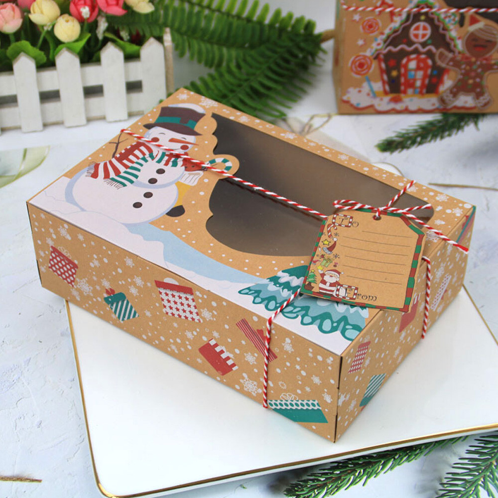 12X Christmas Cookie Gift Box Kraft Paper Candy Gifts Box Xmas Party