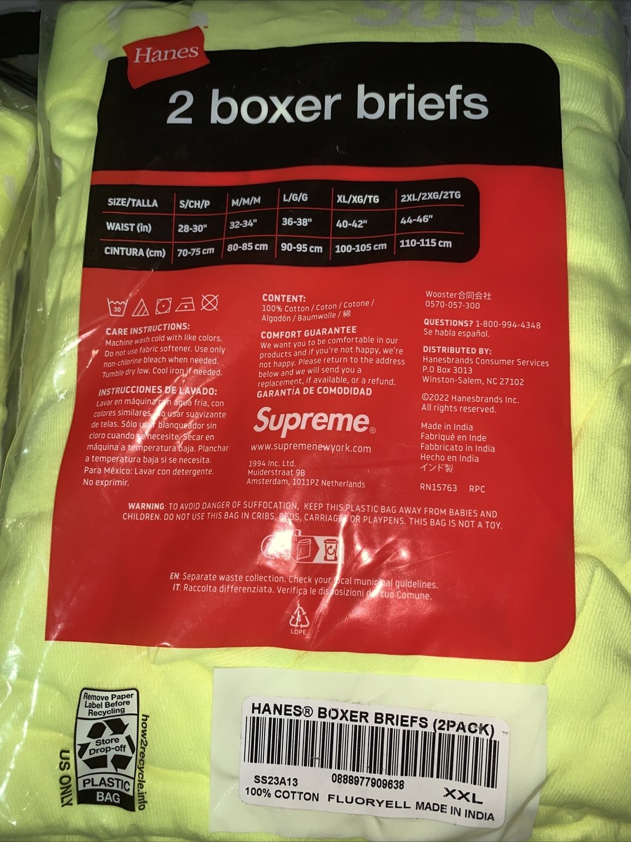 Supreme Hanes Boxer Brief Pack of 2 Authentic Fluorescent Yellow