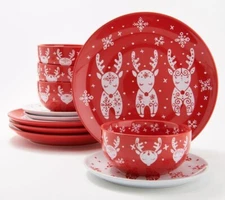 Temp-tations Seasonal 12-Piece Essential Dinnerware Set H268477 Reindeer