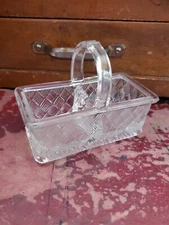 Vintage EAPG Glass Handled  Divided Basket Salt Cellar Or Sugar Packets DY