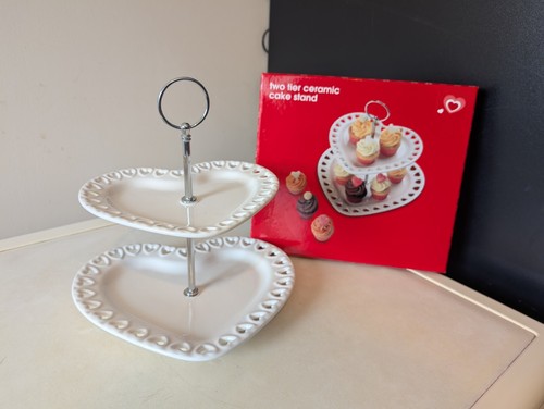 A Two Tier Heart Shaped Ceramic Cake Stand