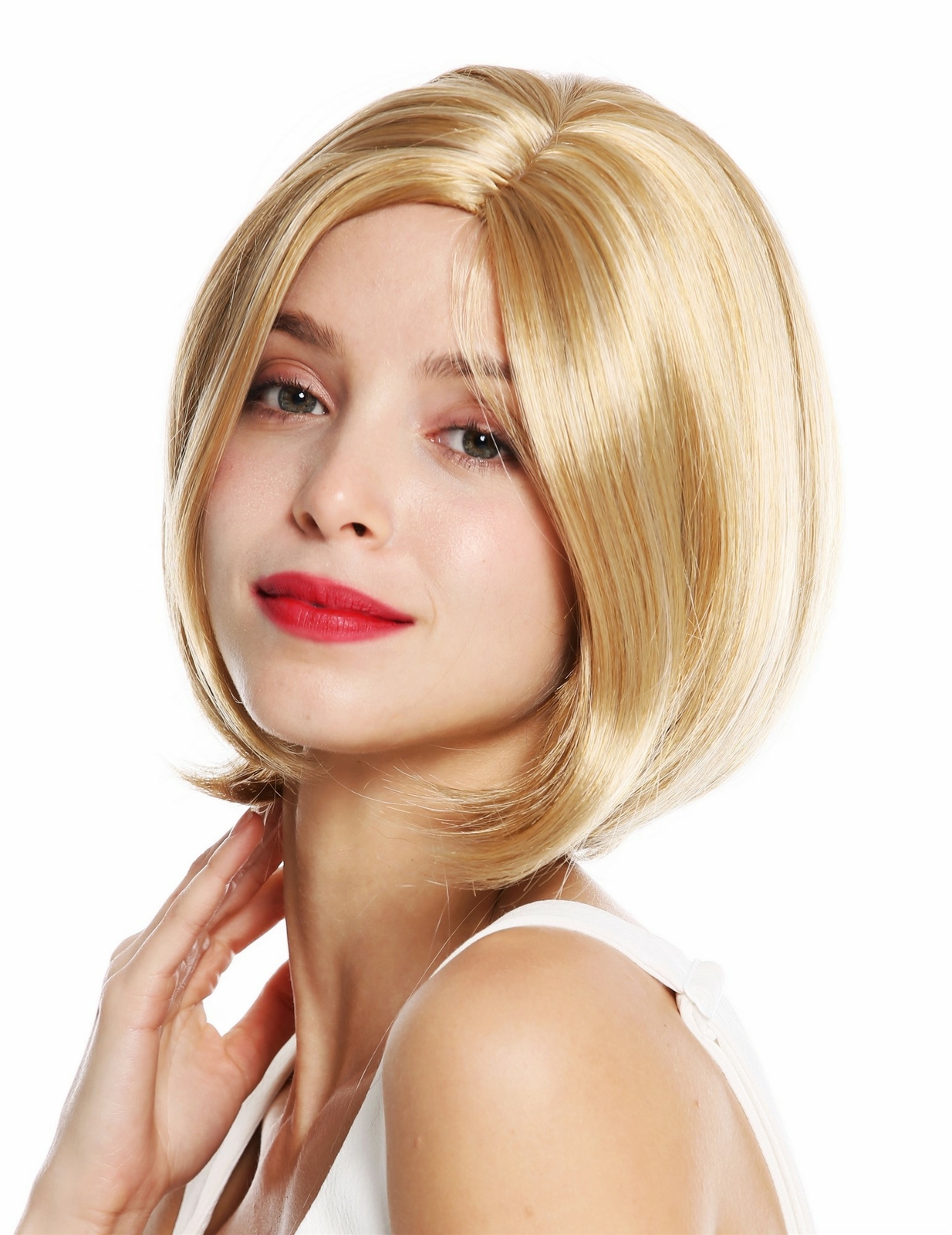 Wig Women Ladies Short Bob Longbob Smooth Middle Parting Blonde 30cm GFW984