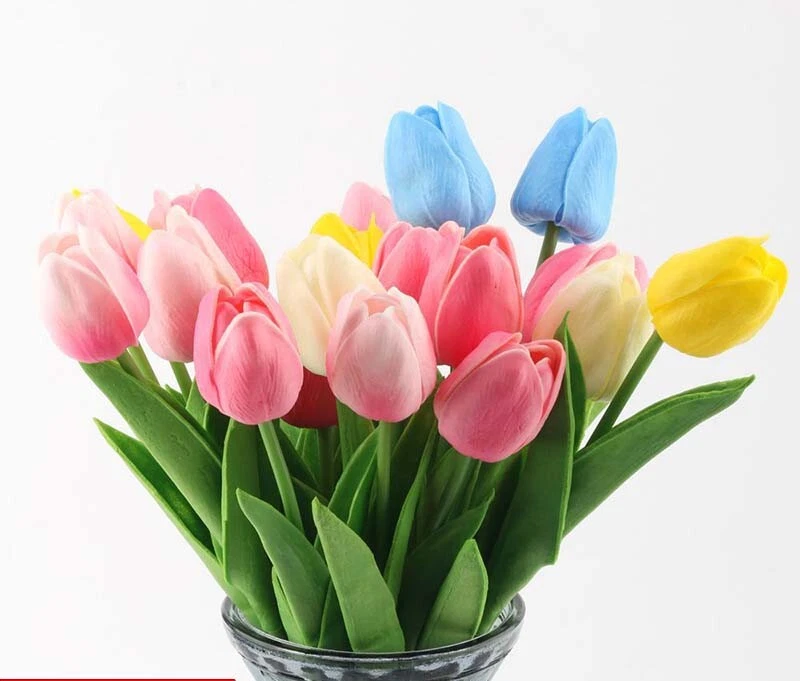 Nuevo arte de tulipanes de plástico flores artificiales para decoración del hogar boda fiesta ceremonia Foto 3 de 4