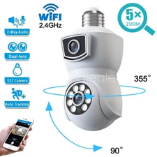 8MP Dual Lens Dual Screen E27 Light Bulb Camera 355° WiFi Home Security Camera