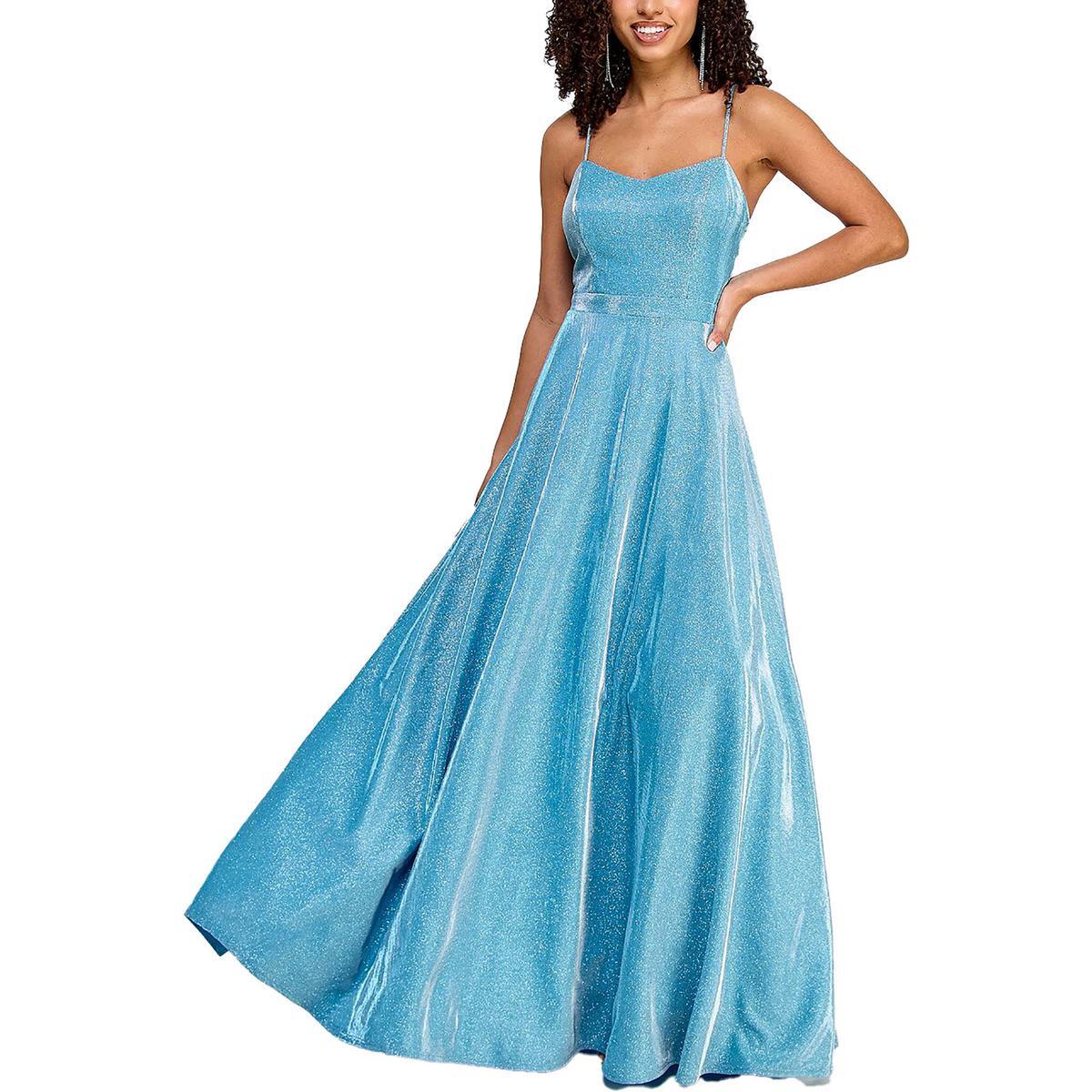 City Studio Womens Blue Shimmer Long Evening Dress Gown Juniors 9/10 BHFO 3031