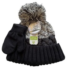 Toby Me Toddler Boys Winter Hat Glove Set Pom Pom Ribbed Cable Knit Gray New