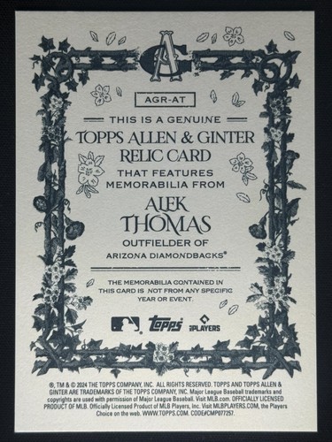 ALEK THOMAS 2024 Topps Allen & Ginter Game Used Bat Relic #AGR-AT | Diamondbacks - Picture 2 of 2