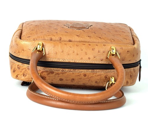 GHERARDINI Strauß geprägt braun Leder Tragetasche Handtasche Handtasche gebraucht Vintage - Bild 4 von 12