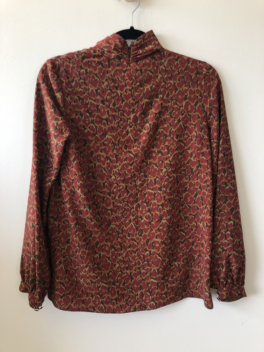 QACOHU Women's Long Sleeve Leopard Print Blouse - Colorblock Striped Round Neck Top, Maroon XXL - View #12