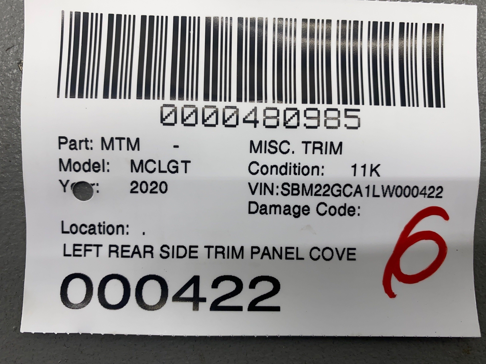 2020-2023 MCLAREN GT LEFT REAR SIDE TRIM PANEL COVER BAROLO RED 22NB335GP OEM