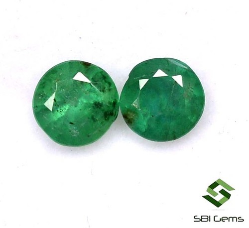 1.19 Cts Certified Natural Emerald Round Cut Pair 5.50 mm Faceted Loose Gemstone - Picture 5 of 6