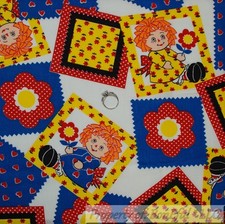 BonEful FABRIC FQ Cotton Quilt White Blue Red Yellow VTG Raggedy Ann Patchwork L