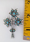 Vintage silvertone flower spray brooch with turquoise bead accents — photo 5