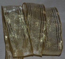 Wired Ribbon Sheer Holiday Gold Metallic Mesh Stripe Christmas 1.5" Wreath Bow