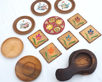 Shabby 12x Holz Untersetzer Wandaufhängung Brandmalerei Koziol Punzen #617 C2