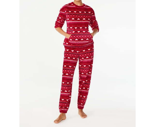 Joyspun Women’s Plus Plush Top & Pants 2-Pcs Pajama Set Red Sz 3X(22W-24W - 第 1/7 張圖片